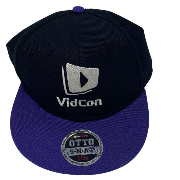 VidCon Play Button Graphic Adult One Size Black Blue Otto Snapback Hat Cap - Picture 1 of 7